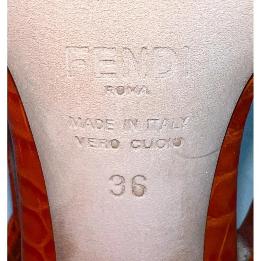 FENDI Orange Rust Runway Croc Effect FF Logo Buckle Slingback Pumps Size… - Picture 15 of 16